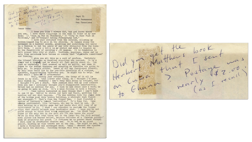 Hunter S. Thompson Letter From 1964 -- ''...Gone creepy sentimental, like Salinger, who may be dead by now. Ah this writing is a shitty game and god knows what will come of my involvement in it...''